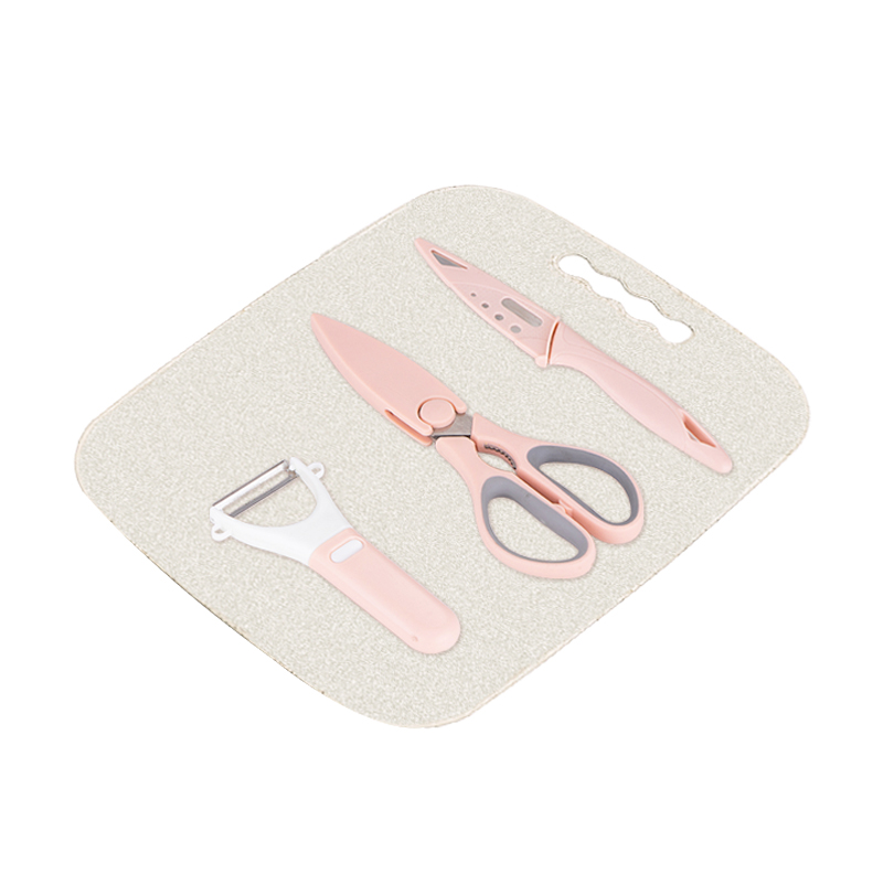 【yispot易铂】乐仕厨房工具四件套YP-9039菜板+瓜皮刀+剪刀+水果刀 茱萸粉