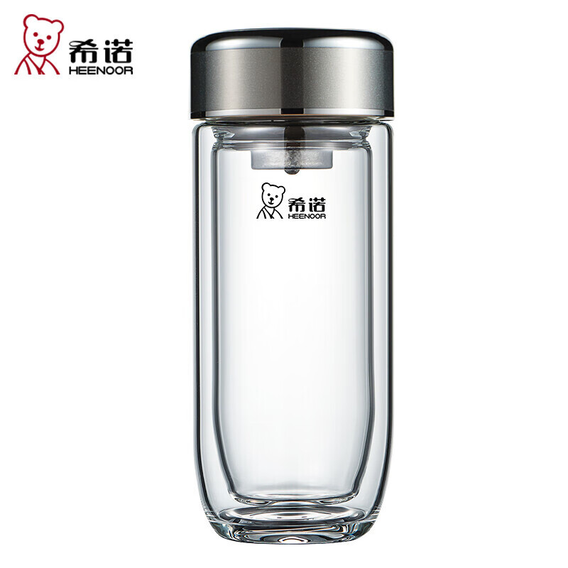 希诺抗菌玻璃杯双层透明水杯男高档泡茶杯子XN-1927珠光本色 410mL