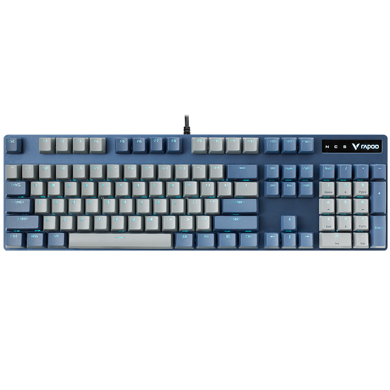 雷柏V580拼色版PBT键帽防水104键背光有线机械键盘 个 蓝灰色