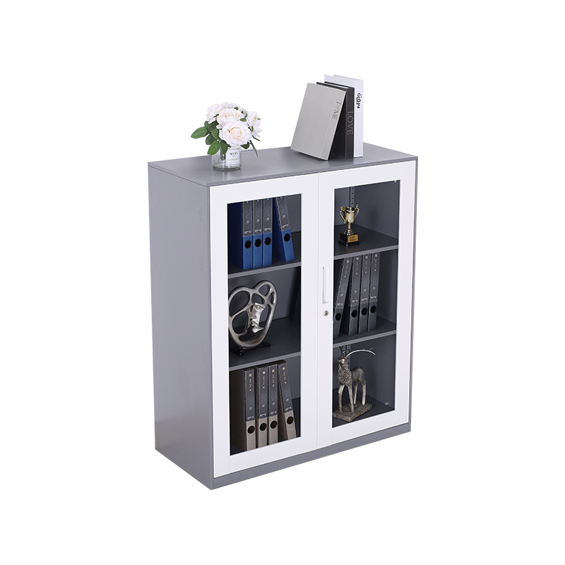 悦山 玻璃门矮柜文件柜资料档案柜900*400*1090*1台 灰+白