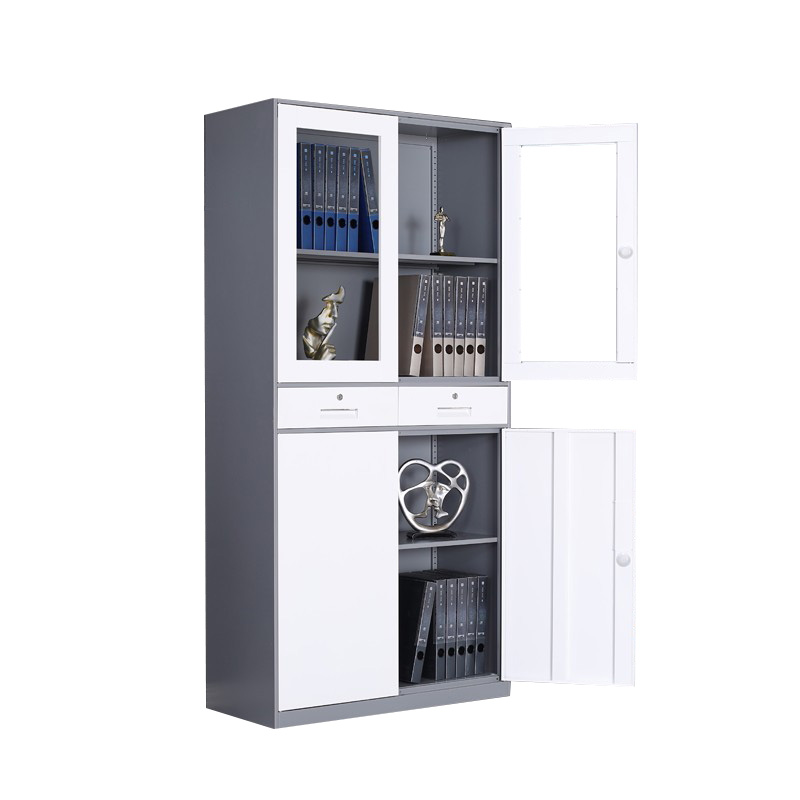 悦山 文件柜钢制铁皮柜带锁资料柜子 中二斗柜 900*400*1850mm*1台 灰+白