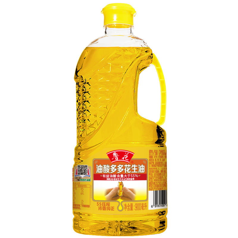鲁花 油酸多多花生油 900mL  单位：桶 香槟黄