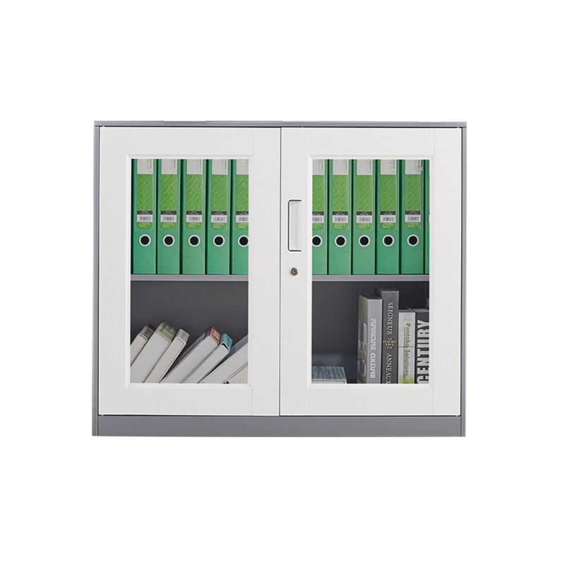 悦山钢制文件柜 玻璃门760矮柜 900*400*760*1台 浅灰+白