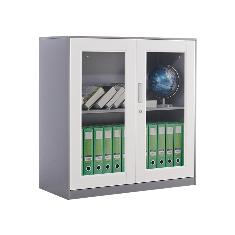 悦山钢制文件柜 玻璃门925矮柜900*400*925*1台 浅灰+白