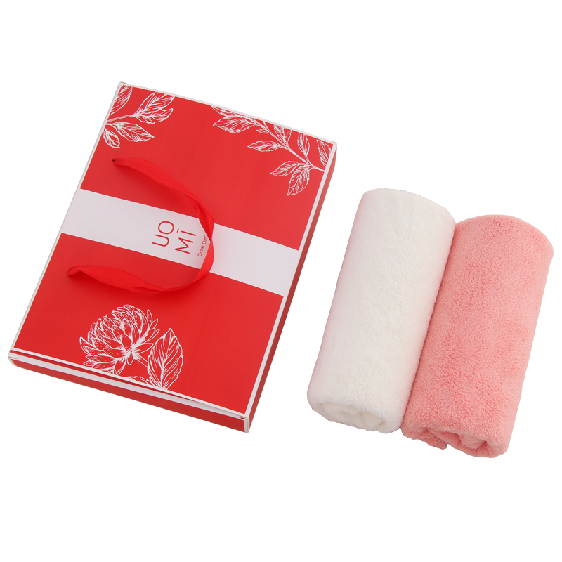 UOMI 优享-2 35*75cm 73g 精梳绒2毛巾装礼盒 套 粉色、白色、绿色