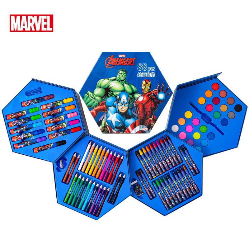 迪士尼(Disney)绘画文具套装 水彩笔蜡笔彩铅画画礼盒 漫威DM29412A 蓝色