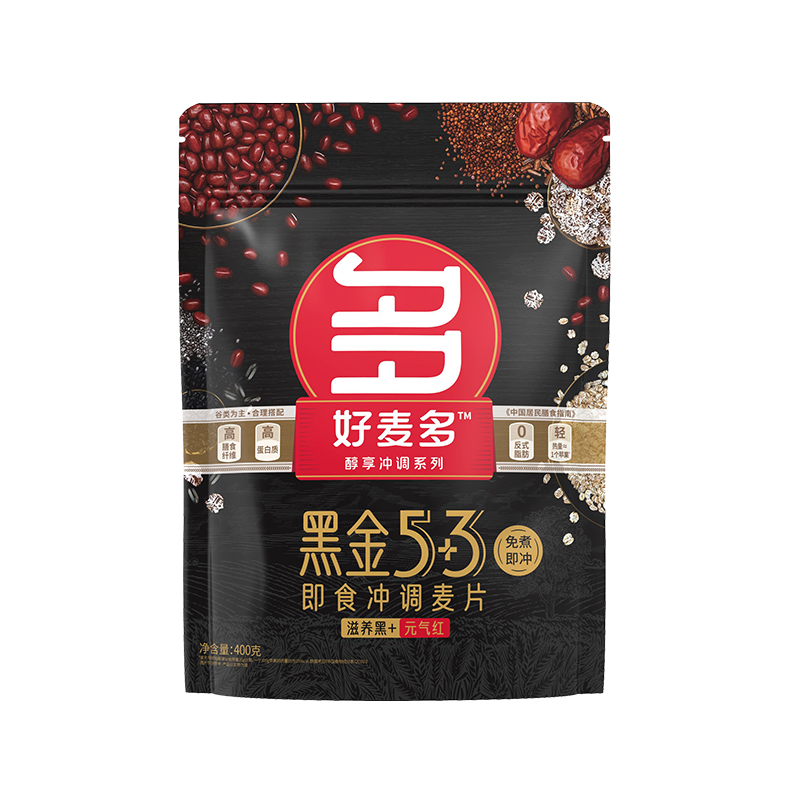 好麦多 黑金5+3即食冲调谷物燕麦片400g 袋 黑色 黑金5+3谷物麦片