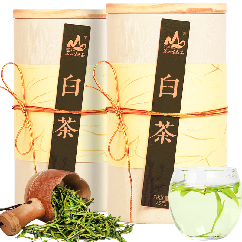 茗山生态茶 白茶明前绿茶 春毛峰茶叶 环保木罐装 75g*2共150克/2罐/份单位：组 白色