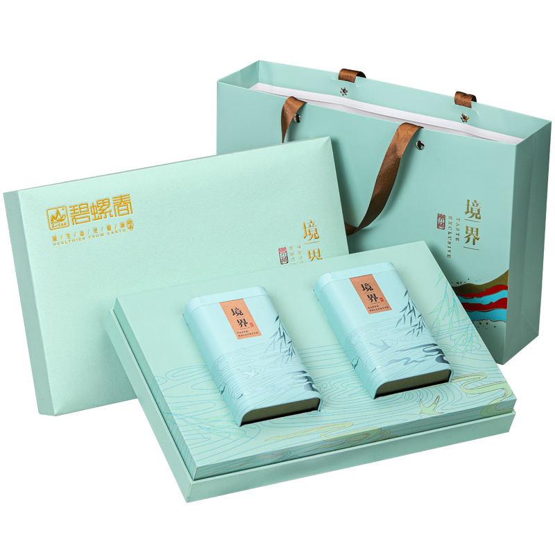 茗山生态茶 茶叶碧螺春 茶叶礼盒装 春茶 2罐/250克/盒单位：盒 蓝色