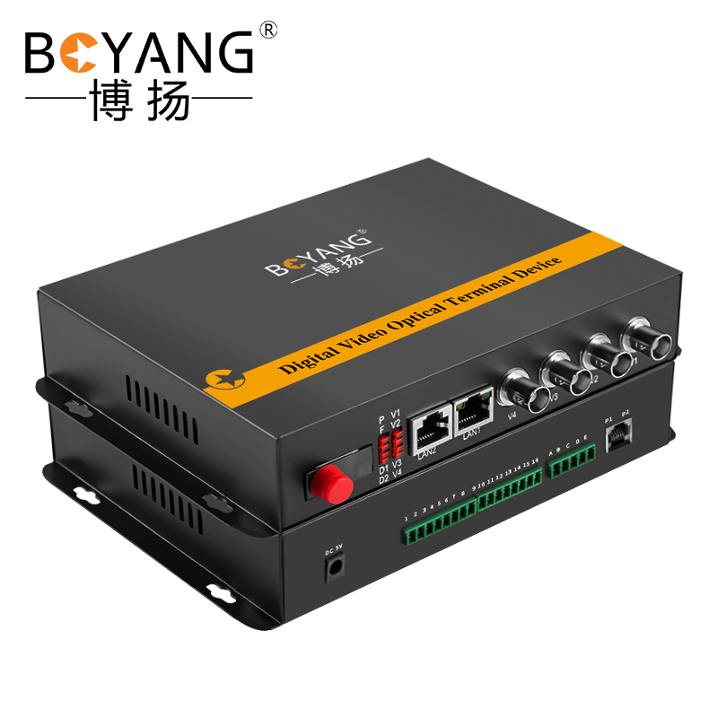 博扬（BOYANG) 综合业务电话光端机 2路电话+1路百兆网络+2路视频 单模单纤20km  1对价 BY-2V2P1E 黑色