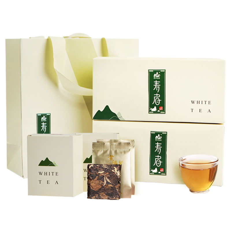 茗山生态茶 福鼎白茶饼干茶寿眉老白茶 小方片独立包装礼盒装共400克  