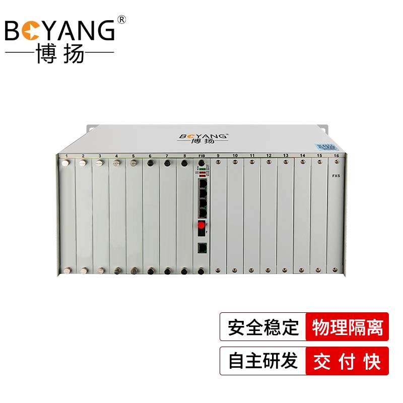 博扬 PDH电话光端机机框16槽+4路物理隔离百兆网口双电源可接16-384路 电话1-16路E1 4U卡式单纤20km FC 1对 白色