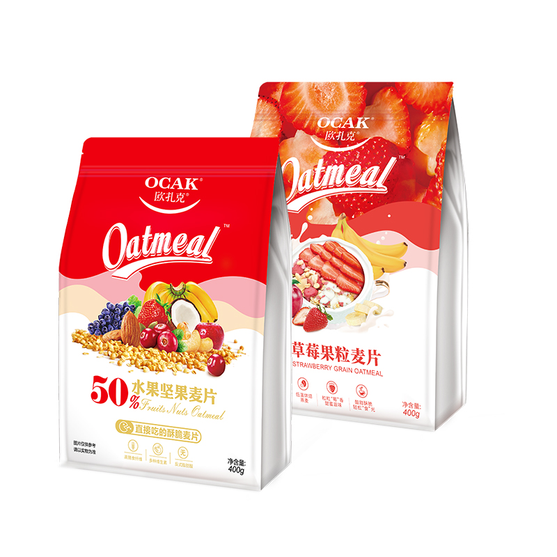 欧扎克 50%水果坚果麦片400g+草莓果粒麦片400g 2袋