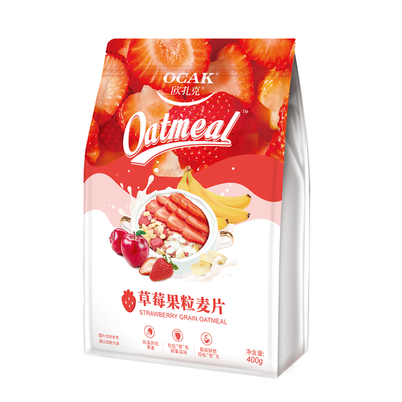 欧扎克 草莓果粒麦片400g（单位：袋） 玫瑰红色