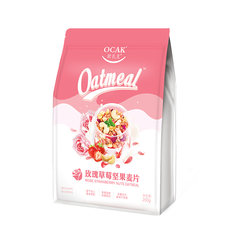 欧扎克 玫瑰草莓坚果麦片200g（单位：袋） 粉色