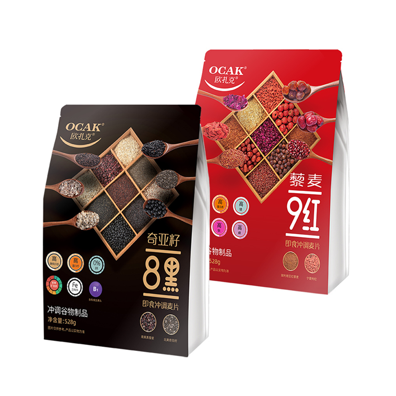 欧扎克 奇亚籽8黑麦片528g+藜麦9红即食冲调燕麦片528g 组合装