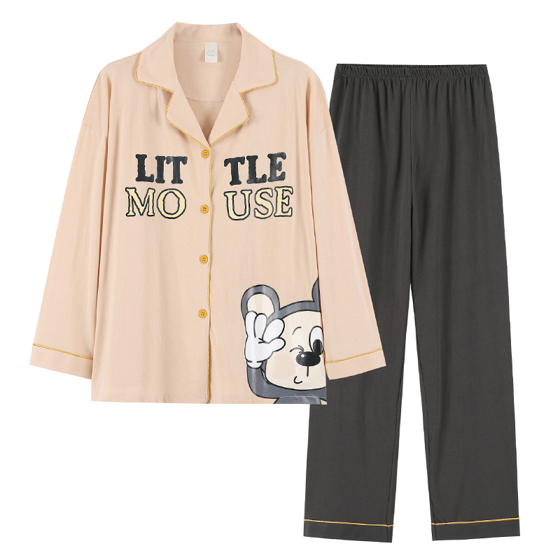 南极人女士睡衣套装长袖长裤家居服N079X10032（件） N079X10032-1浅玉米奇 L