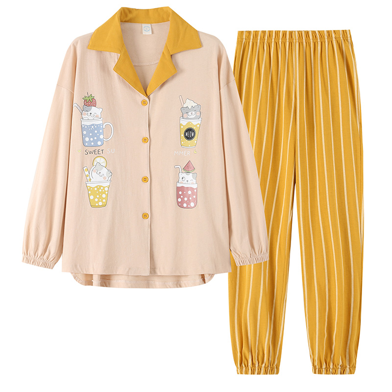 南极人女士睡衣套装长袖长裤家居服N079X10032（件） N079X10032-2浅玉条纹 2XL