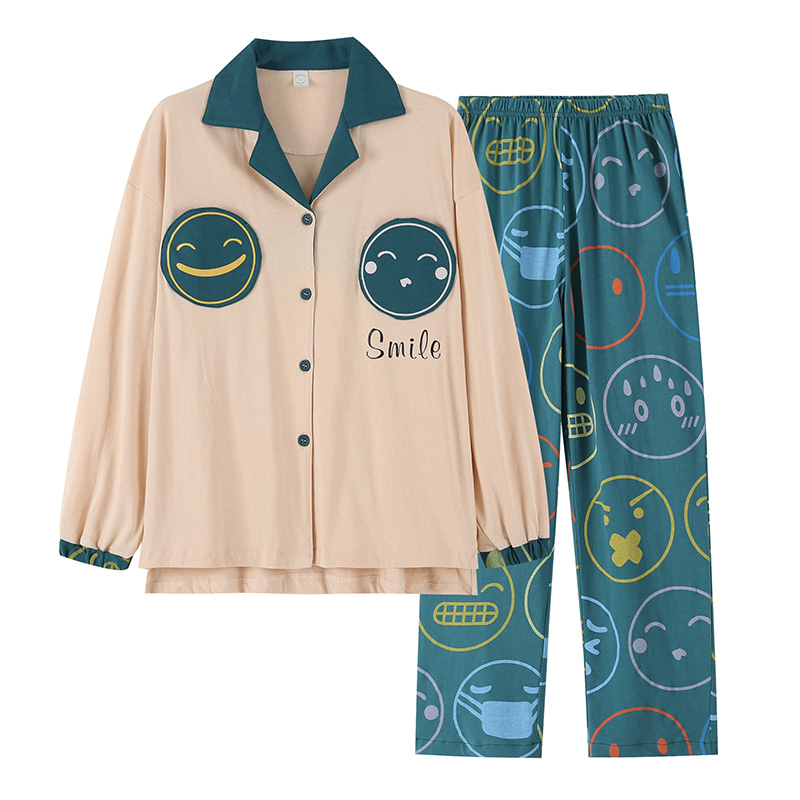 南极人女士睡衣套装长袖长裤家居服N079X10032（件） N079X10032-4浅玉笑脸 2XL
