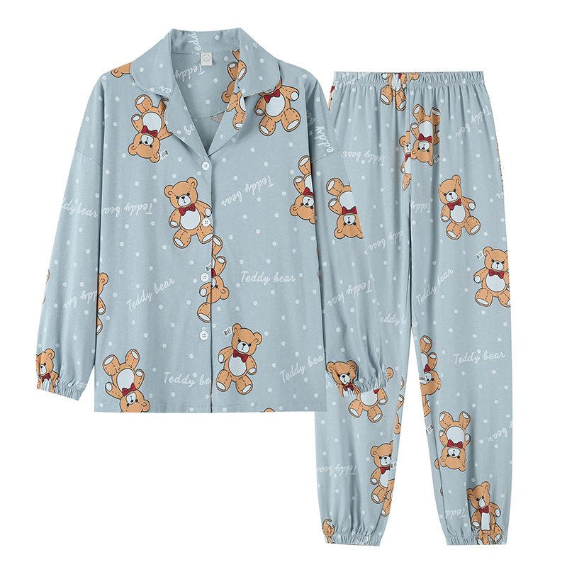 南极人女士睡衣套装长袖长裤家居服N079X10032（件） N079X10032-5浅蓝小熊 XL