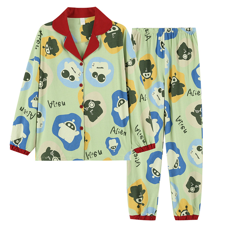 南极人女士睡衣套装长袖长裤家居服N079X10032（件） N079X10032-6蓝绿卡通 2XL