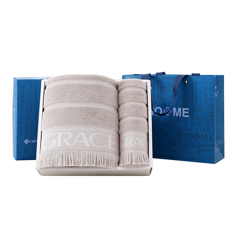 洁丽雅（GRACE）浴巾两件套礼盒 1条浴巾1条面巾 商旅臻品-5B（单位：盒） 灰色