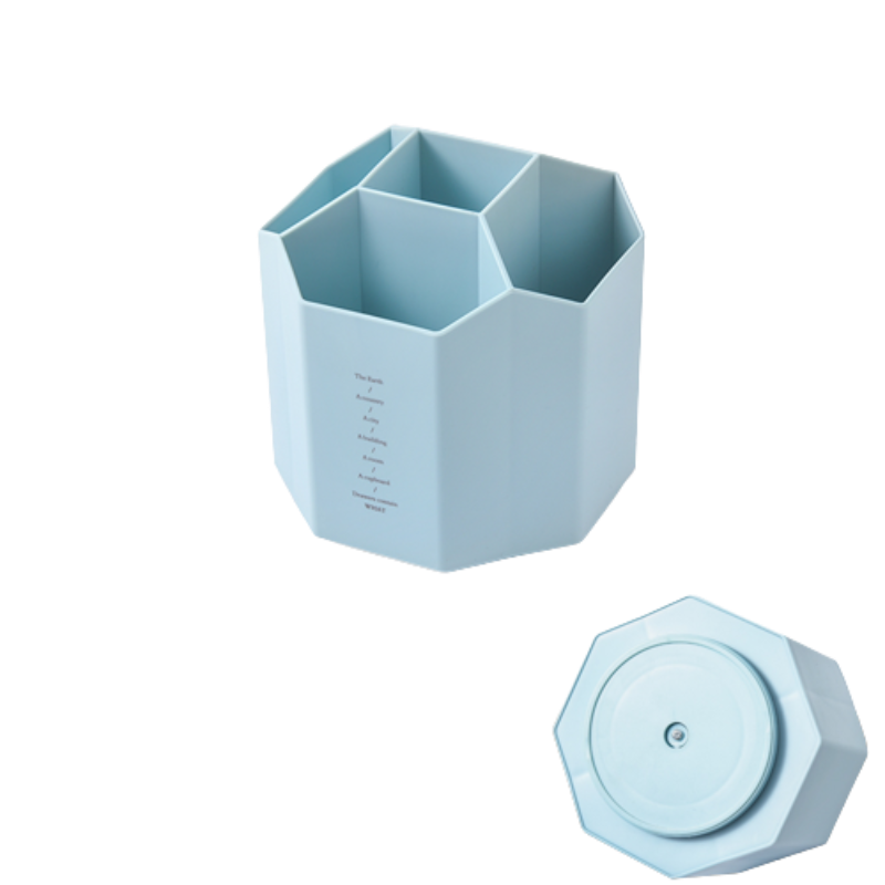 三年二班5格创意个性旋转笔筒 简约儿童学生多功能笔桶 大容量办公桌面储物盒 化妆收纳蓝色可旋转款/个 蓝色