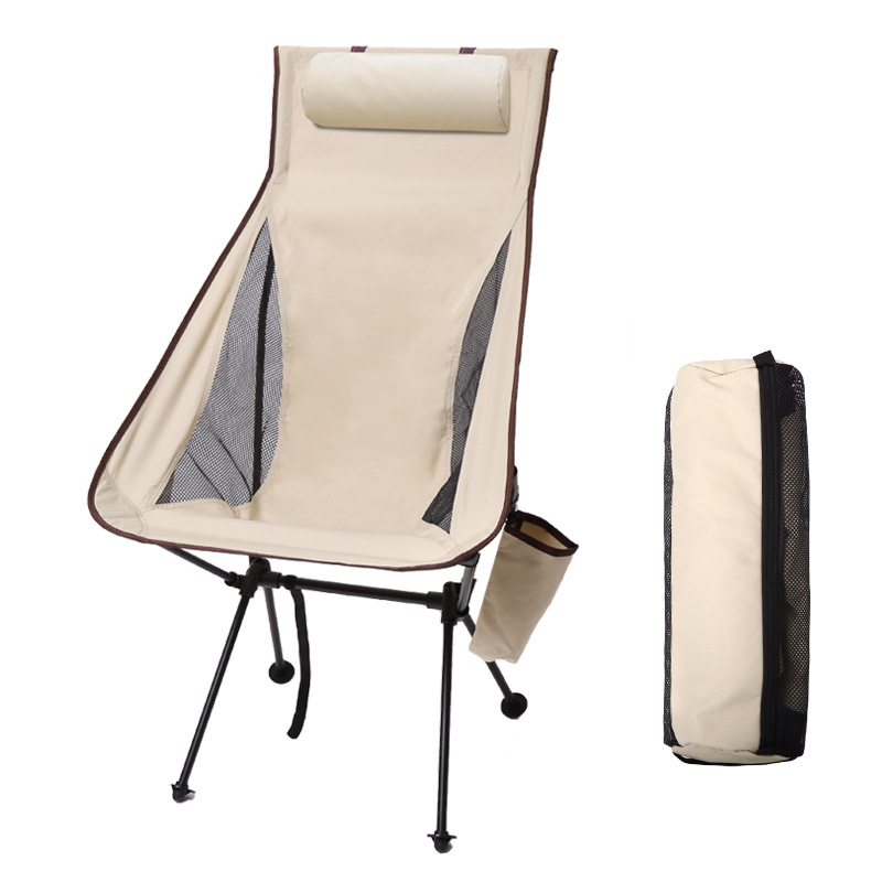 三极 TP8814  户外铝合金折叠椅加高靠背椅休闲透气月亮椅 米白色