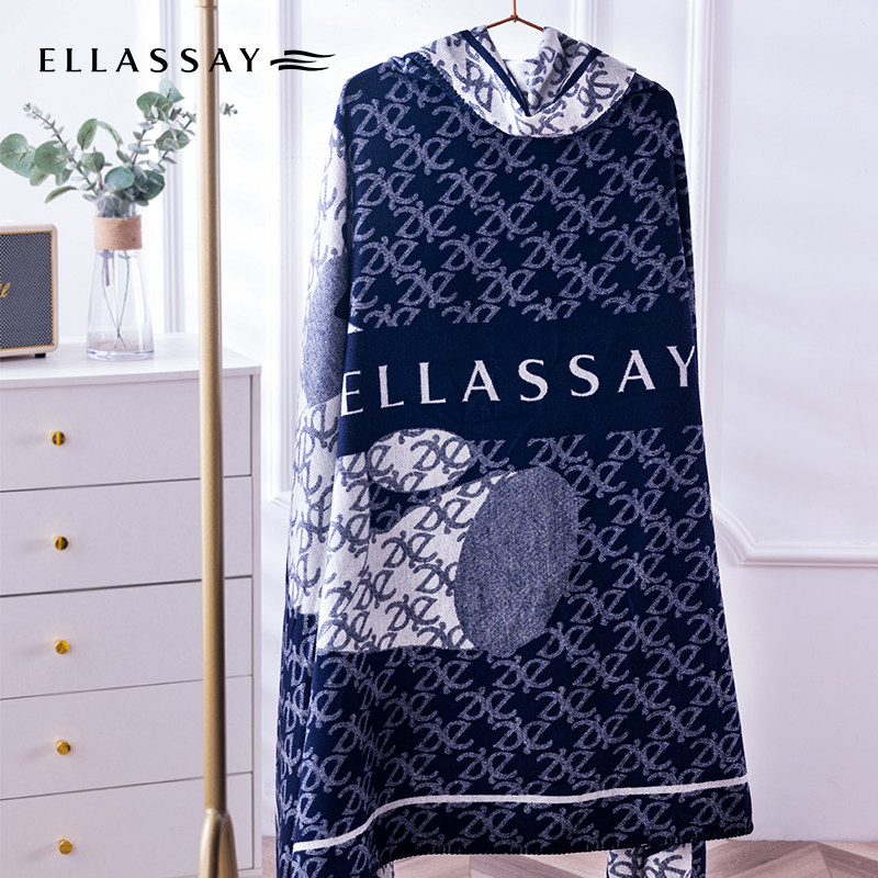 歌力思/ELLASSAY小熊披肩毯长款180*125藏青色（单位：条） 藏蓝色