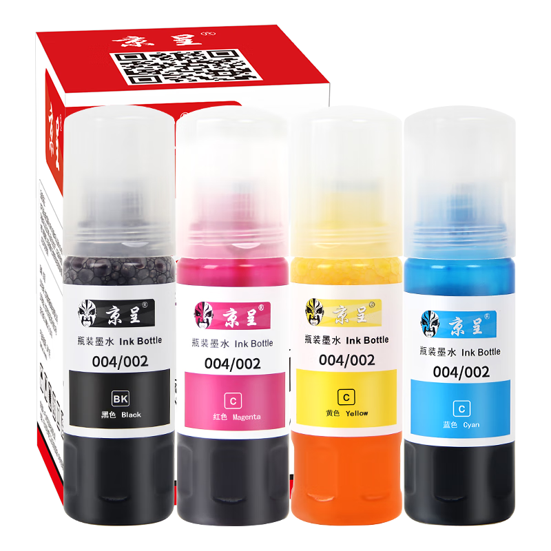京呈爱普生004墨水适用L3115L1119L3119L3151L3153L3156L3158打印机 爱普生004四色套装 27000页/套