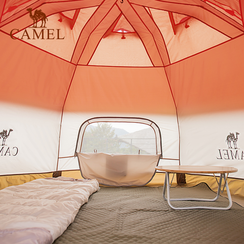 骆驼（CAMEL）户外露营便携折叠加厚3-4人蘑菇屋自动帐篷1J322C7728 红色