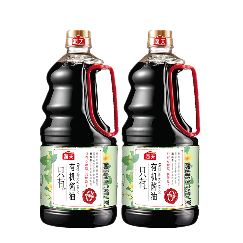 海天0添加有机酱油1.28L*2瓶（中华老字号）单位：组 1.28L*2瓶