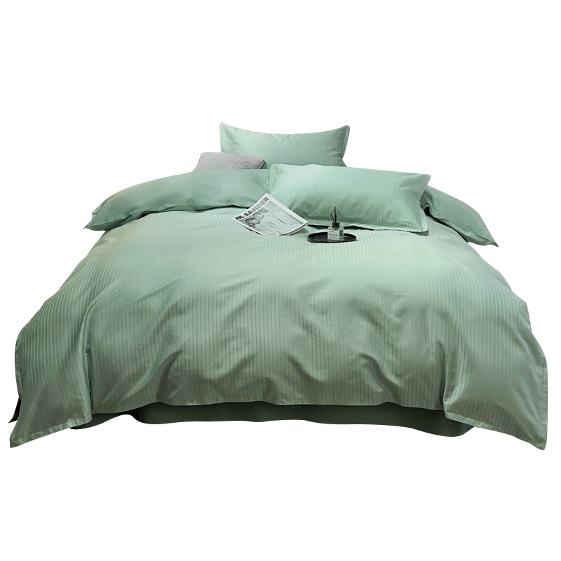 三极&nbsp;TP2752&nbsp;60支全棉提花刺绣飞边四件套 单位：套 线条(浅绿) 适用于1.8米床