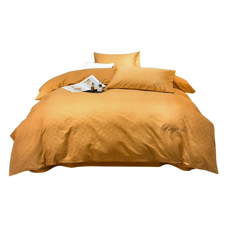 三极&nbsp;TP2752&nbsp;60支全棉提花刺绣飞边四件套 单位：套 富贵结(黄) 适用于2米床