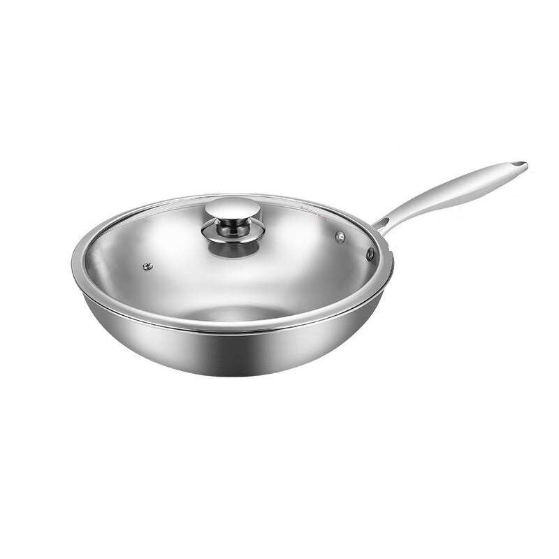 美厨（maxcook）304不锈钢炒锅 带盖锅具32cm 电磁炉燃气炉煤气灶通用MCGU-YY32 黑色