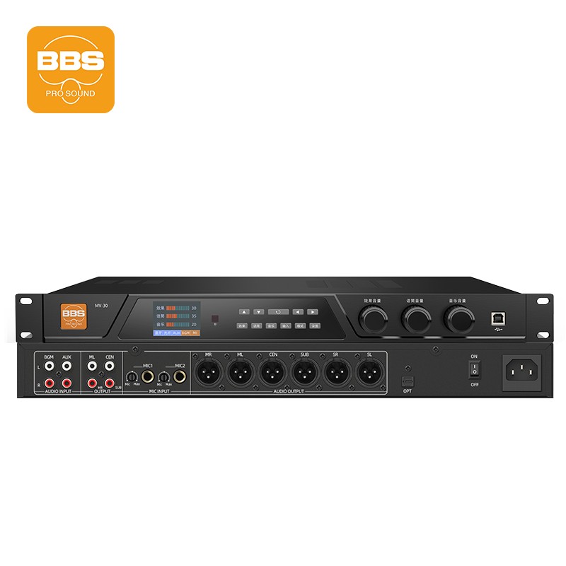BBS KTV、家庭卡拉OK、教学会议室、舞台演出防啸叫DSP数字前级效果器 MV-30 台 曜石黑