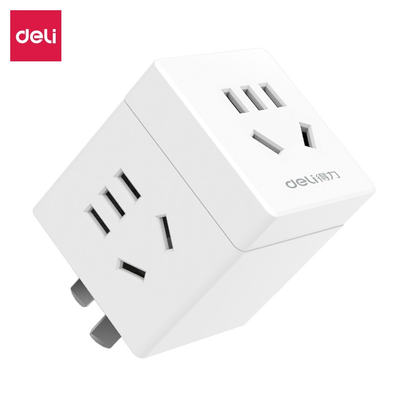 得力（deli） 33634 3孔2500W 旅行转换插头 白色（单位：个）