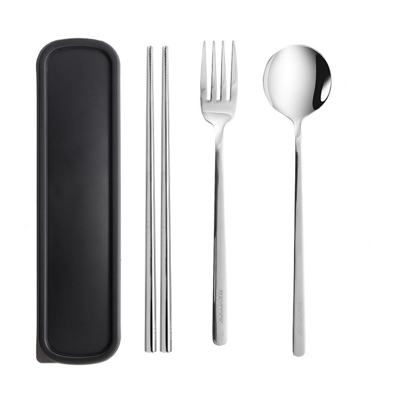 美厨304不锈钢便携式筷勺四件套（本色）MCGC251 黑色