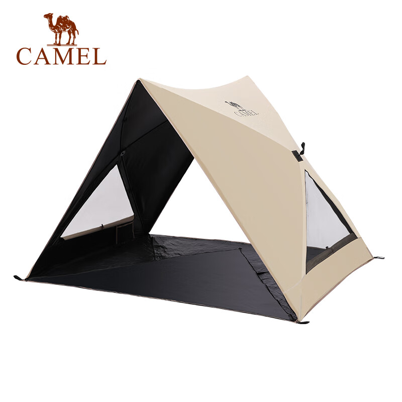 骆驼（CAMEL）帐篷户外便携式折叠自动露营用品装备野营黑胶防晒沙滩遮阳棚 1V32267032 个 浅沙色