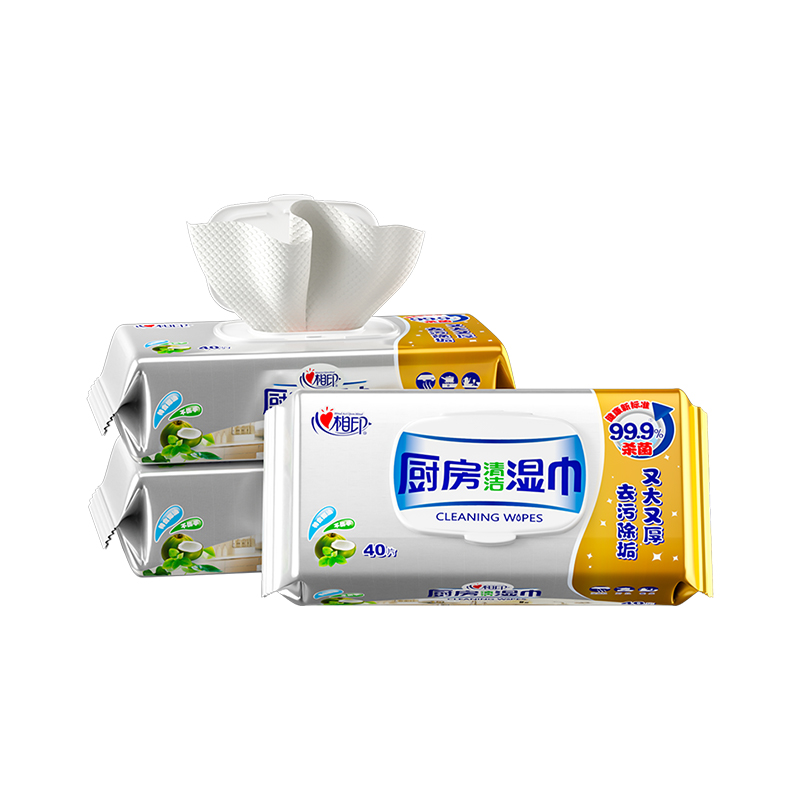 心相印厨房专用系列40片装湿巾XJB040+P1（3包1提装）金装单位：提 白色