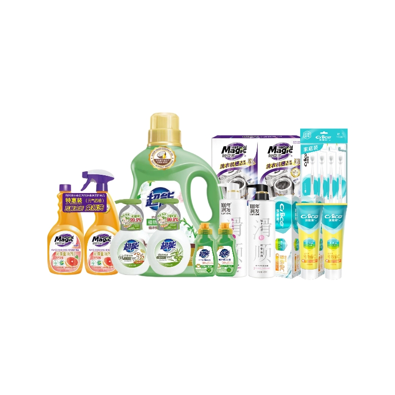 超能/纳爱斯/妙管家/100年润发/西亚斯 家庭清洁个护组合 5950g+1476ml+牙刷4支 本色