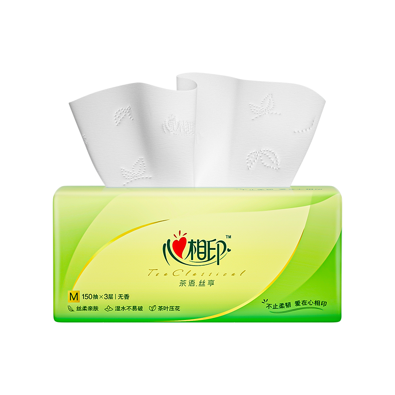 心相印（Mind Act Upon Mind）茶语丝享系列150抽三层塑装纸面巾4DT32150（3包4提装）（单位：提）白色