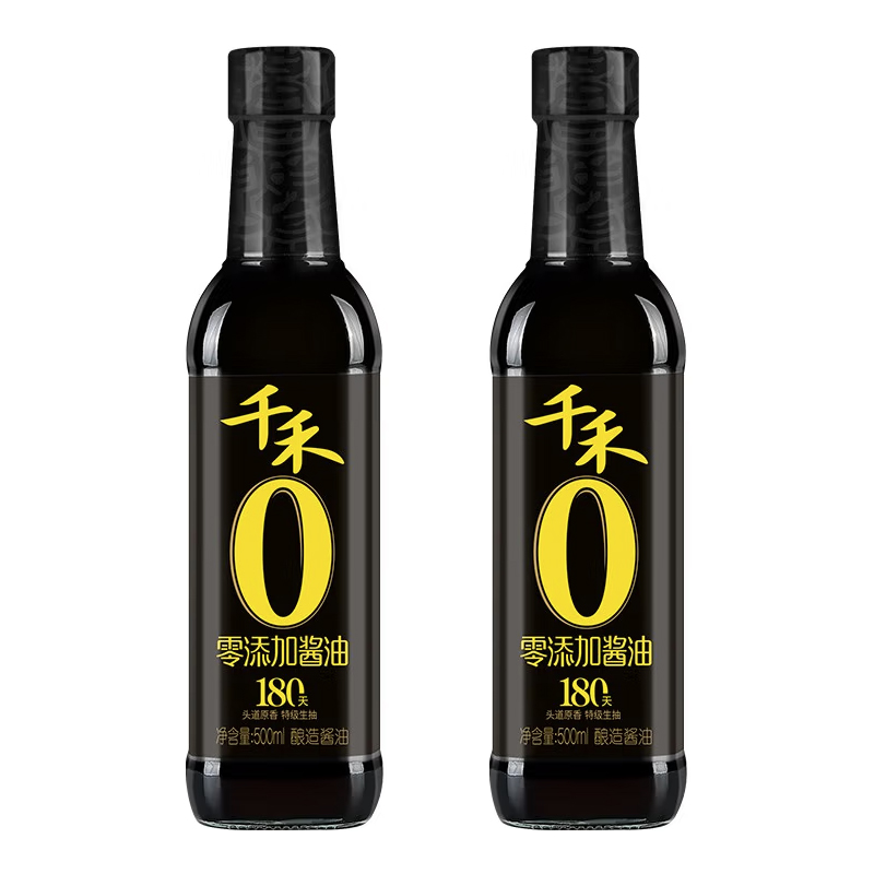 千禾 零添加180天特级生抽酱油 500ml*2 曜石黑