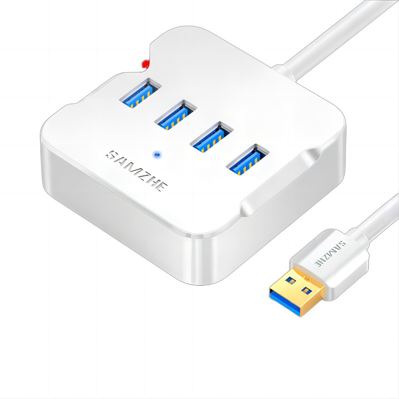 山泽USB3.0分线器 高速4口拓展坞 USB集线器HUB 一拖四多接口转换器1.5米HUB01 个 白色