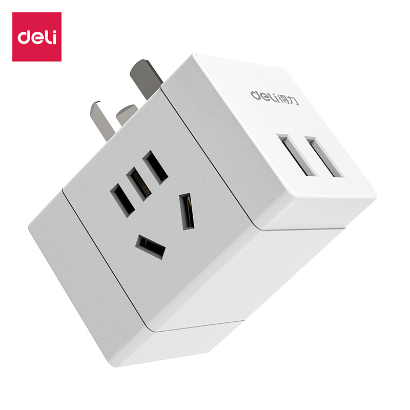 得力（deli）魔方智能USB插座 旅行转换插头 插排/ 插线板/ 接线板/ 排插 3孔+2USB 无线白色魔方 33636 个 白色