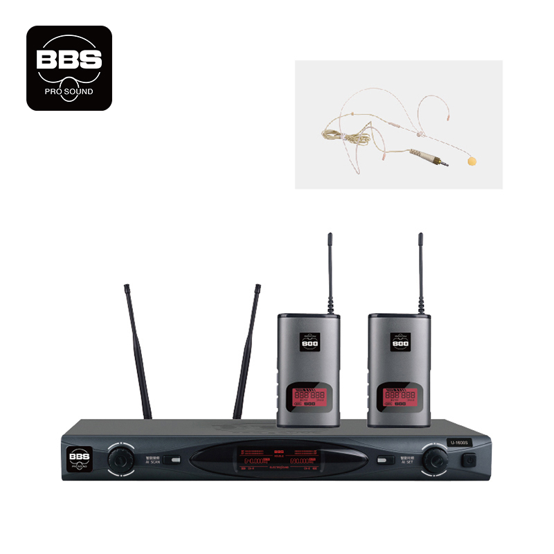BBS 直播、教学、会议室、多功能报告厅、演讲一拖二无线小蜜蜂头戴话筒 U-1600S（头戴) 套 黑色