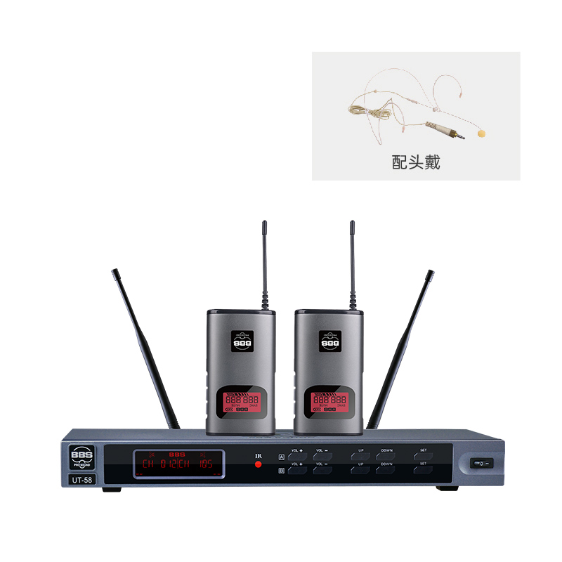 BBS 会议讲课主持商用学校教学专业无线会议系统一拖二无线话筒 UT-58（2头戴） 套 黑色
