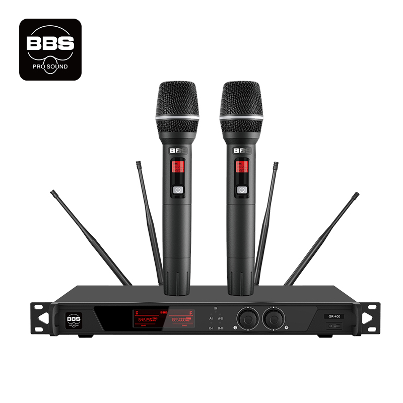 BBS 真分集接收全数字音频技术中大型会议、演出麦克风 GR-400（主机+2手持） 套 黑色