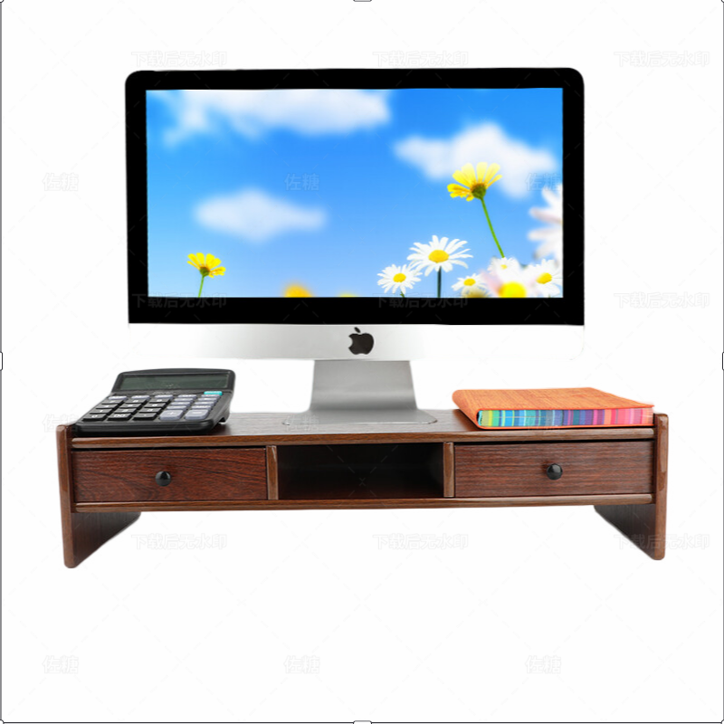 倍方 电脑显示器增高架 显示器支架 多功能置物架显示器桌 双抽屉电脑增高架胡桃木色37697  个 双抽屉胡桃木色