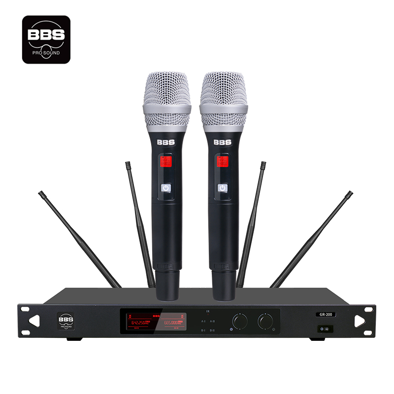 BBS 真分集接收全数字音频技术一拖二无线会议麦克风配手持话筒 GR-200 套 黑色